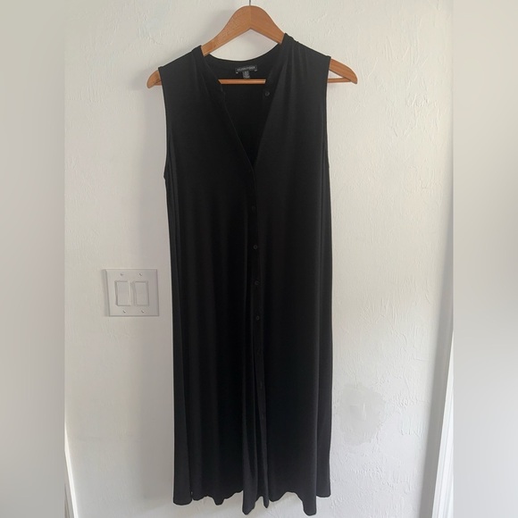 Eileen Fisher Black Sleeveless Button Down Midi Dress in Black sz S - Picture 5 of 5